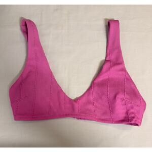 Aerie Pink Crinkle Ribbed Bikini Scoop Top Medium NWOT